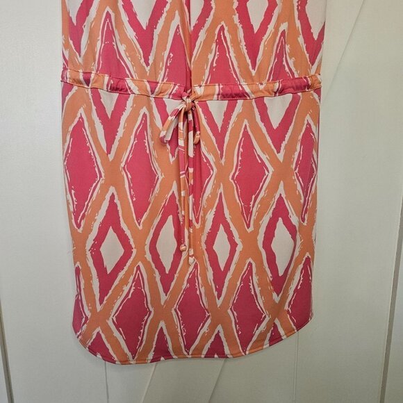 Tori Richard Honolulu Pink Orange Drawstring Waist Diamond Print Dress Size XS - Picture 3 of 12